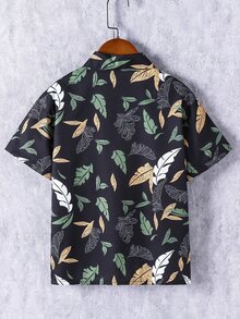 Boys Leaf Print Shirt Without Tee - Black - View 2