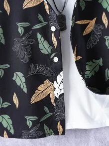 Boys Leaf Print Shirt Without Tee - Black - View 4