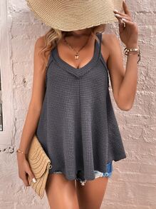 SHEIN LUNE Top de tirantes unicolor tejido waffle