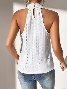 SHEIN Essnce Eyelet Embroidery Criss Cross Halter Top - White - View 2