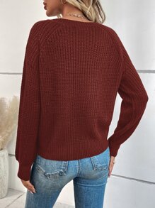 SHEIN LUNE Jersey de manga raglán tejido de canalé - Óxido marrón - Ver 2