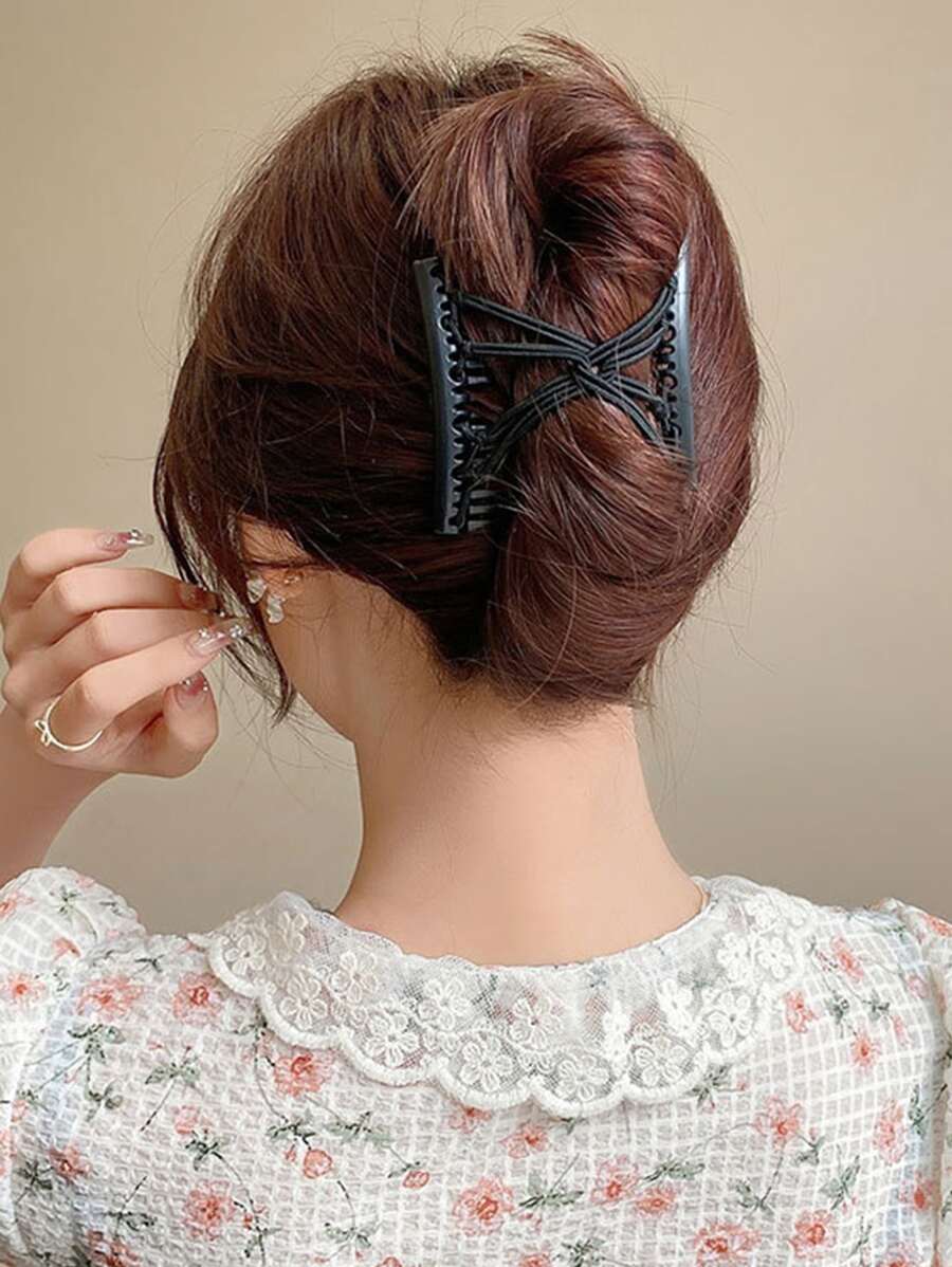 1pc Dual Row Elastic Magic Hair Comb - Black - View 1