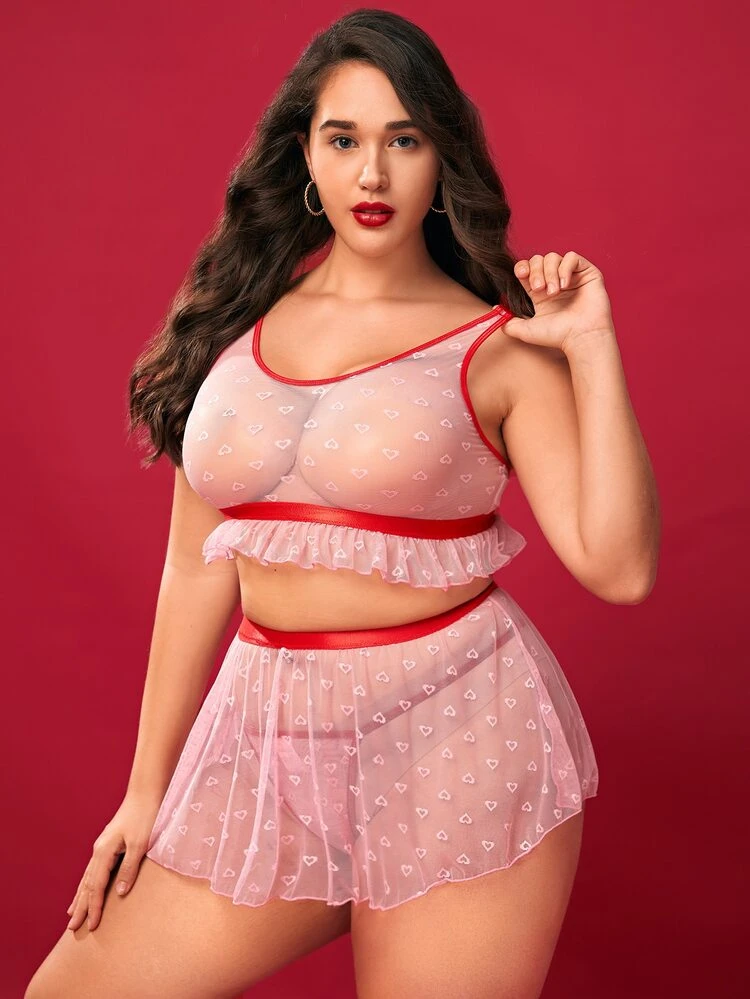 Plus Size Women'S Sexy Lingerie Sets With Lace Details, 3pcs
