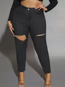 Jeans ajustados desgarro - Negro - Ver 1