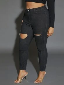 Jeans ajustados desgarro - Negro - Ver 4