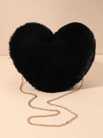 Edición especial de San Valentín: Bolso de hombro de peluche con forma de corazón, con bolso bandolera con cadena y cartera con cremallera linda. Bolso creativo de cadena de peluche con forma de corazón, el regalo perfecto de San Valentín para ella, la mejor opción de regalo de San Valentín, que combina perfectamente con los atuendos de otoño de las mujeres, nuevo bolso de peluche para mujeres
