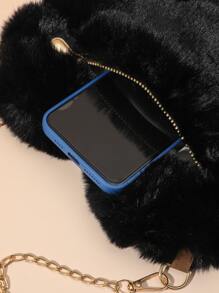 情人节特惠：心形毛绒单肩包，配链条斜挎包和可爱拉链钱包！心形毛绒链条创意包，送给她的完美情人节礼物，最佳情人节礼物之选，完美搭配女士秋季穿搭，新款女士毛绒包