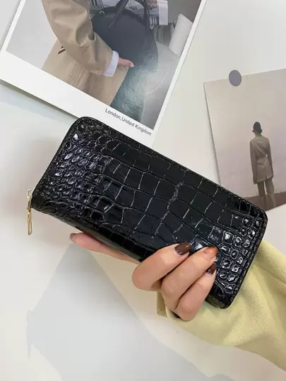 Crocodile Embossed Zipper Slim Portable Cash White-Collar Workers For Female College Work Business Commute Office For Anniversary For Couple For Birthday Gift On Valentine Day Gift Gift For Women Wallet Purse Wallet Long Wallet