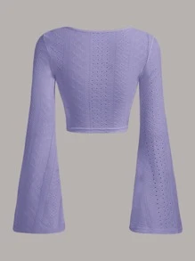 SHEIN EZwear Áo thun nữ Tranh thêu màu trơn Giải trí - Màu Lilac Tím - Xem 2