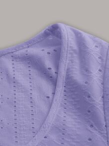SHEIN EZwear Áo thun nữ Tranh thêu màu trơn Giải trí - Màu Lilac Tím - Xem 4