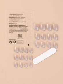Bộ 24 móng tay giả hình bầu dục ngắn & 1 dũa móng tay & 1 tờ băng dính dán móng tay - Nhiều màu - Xem 2