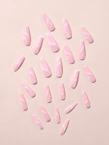 Instantly Upgrade Your Look with 24pcs long coffin Marbling Simple Full Cover False Nail For Women And Girls 1pc Nail File & 1sheet Tape - Multicolor - View 3