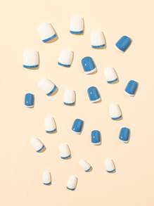 Elevate Your Style With24pcs Short Square Press-On Nails With Ultimate French Full Coverage Nail SetFor Women & Girl - Multicolor - View 3