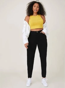 SHEIN Essnce 大碼高腰緊身牛仔褲 - 黑色 - 查看 5