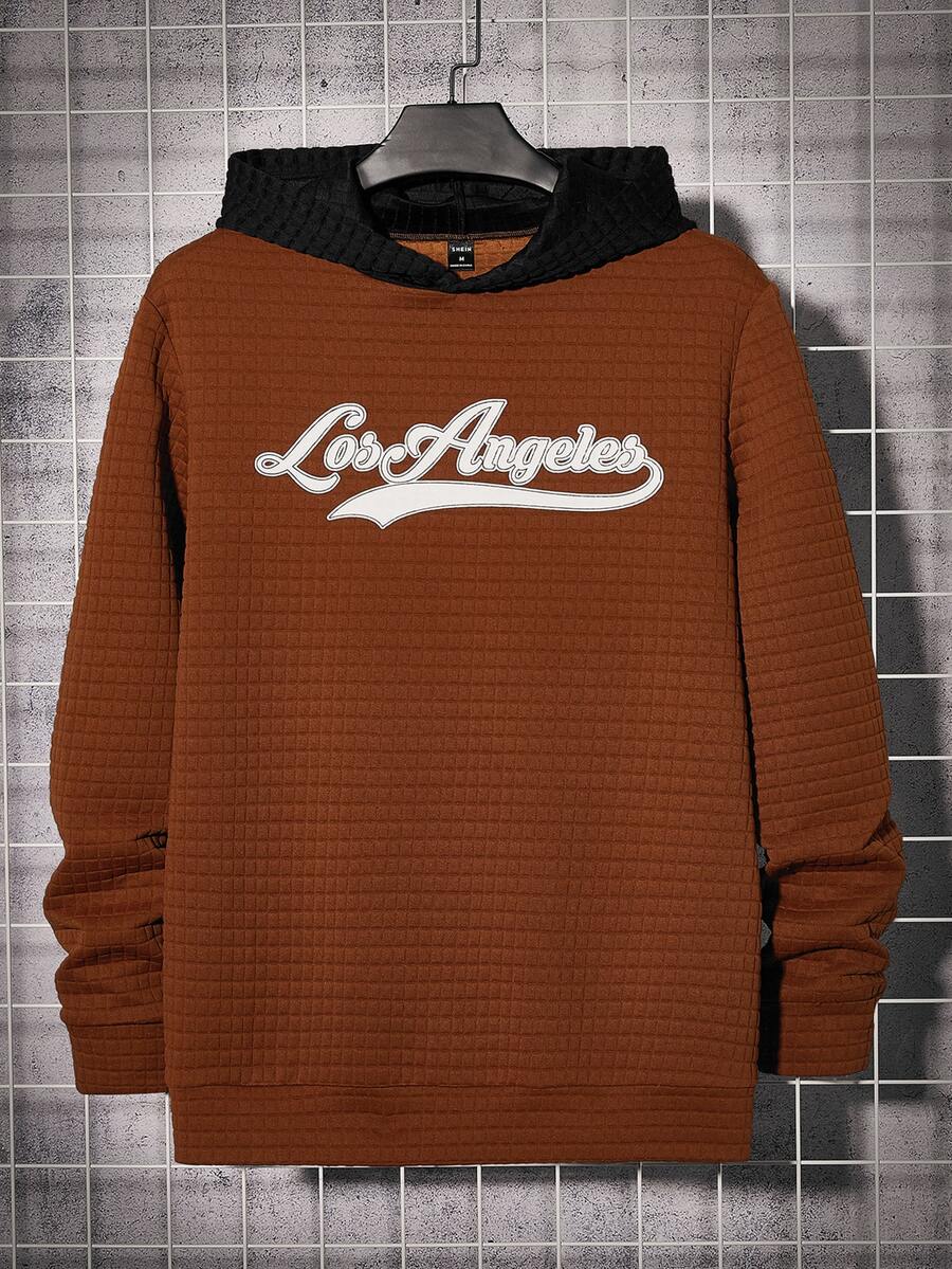 Manfinity Men Letter Graphic Colourblock Hoodie - Rust Brown - View 1