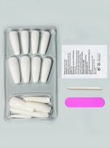 Get Glamorous with 24pcs Short Square Fake Nail & 1pc Nail File & 1sheet Tape - White - View 2