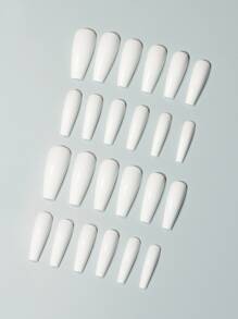 Get Glamorous with 24pcs Short Square Fake Nail & 1pc Nail File & 1sheet Tape - White - View 3