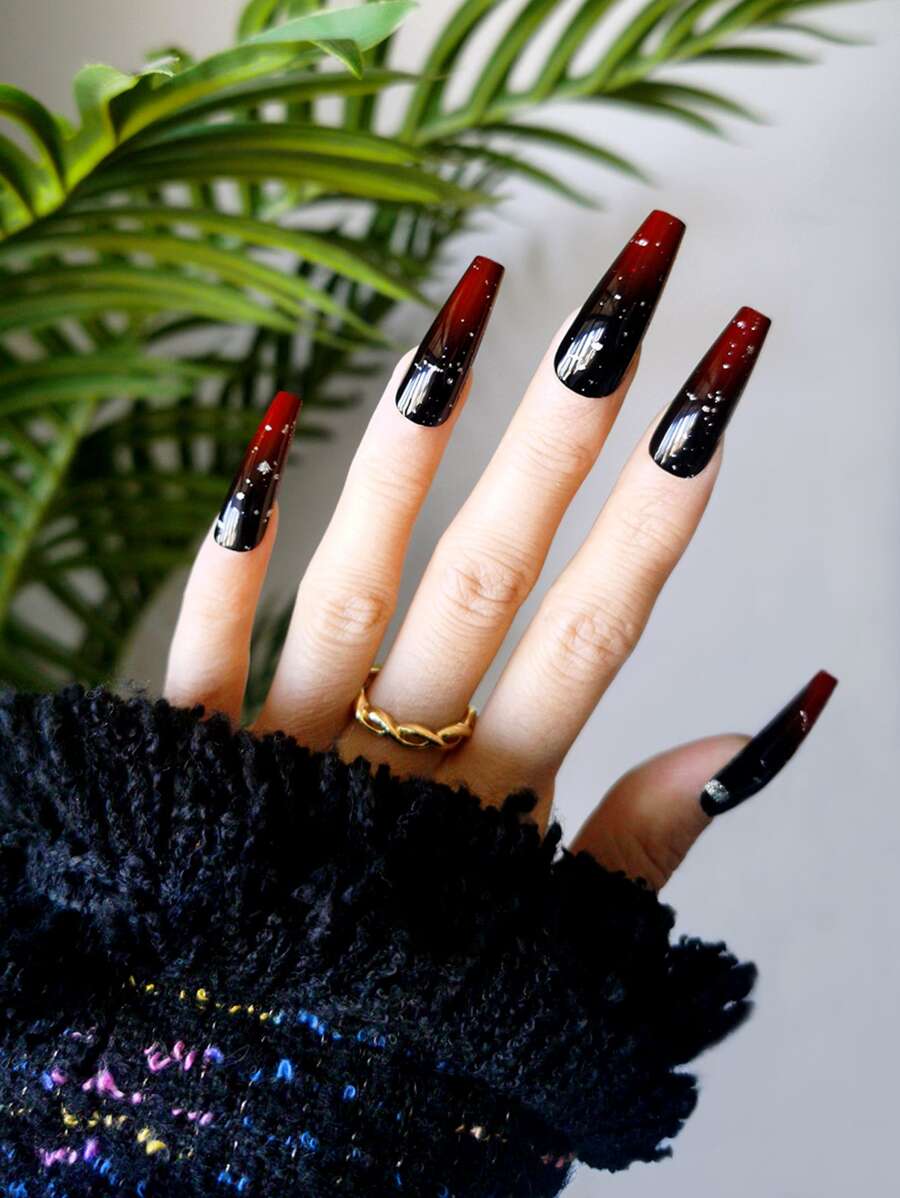 klimonla 24 miếng móng tay giả gradient và 1 miếng băng keo và 1 miếng dũa móng - Bạc - Xem 1