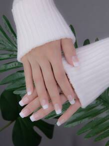 prettysecrets 24入組短正方形白色法式光亮假指甲+1入組指甲檔+1片膠帶貼式指甲，指甲用品升級您的造型 - 彩色 - 查看 1