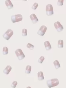 prettysecrets 24入組短正方形白色法式光亮假指甲+1入組指甲檔+1片膠帶貼式指甲，指甲用品升級您的造型 - 彩色 - 查看 4