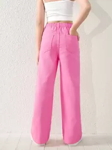 Jeans de mezclilla rosa con pierna recta y corte holgado estilo Y2k para niña Niña preadolescente - Rosa - Ver 2