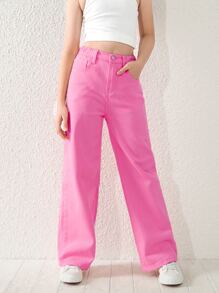 Jeans de mezclilla rosa con pierna recta y corte holgado estilo Y2k para niña Niña preadolescente - Rosa - Ver 5
