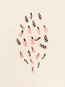 Bộ 24 móng tay vuông ngắn kiểu Pháp, màu đen trắng, họa tiết Thái Cực Quyền, thiết kế âm dương, họa tiết caro, móng tay giả, móng tay acrylic, bộ dụng cụ làm móng, bao gồm 1 tờ keo dán và 1 dũa nhỏ, hoàn hảo cho việc sử dụng hàng ngày, dụng cụ làm móng - Nhiều màu - Xem 3