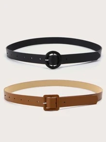 2 piezas cinturón con hebilla redonda y cuadrada - Multicolor - Ver 2