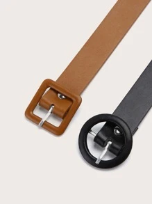 2 piezas cinturón con hebilla redonda y cuadrada - Multicolor - Ver 3