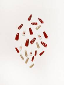 24 miếng móng tay giả long lanh Giáng sinh và 1 miếng băng keo và 1 miếng dũa móng - Nhiều màu - Xem 5