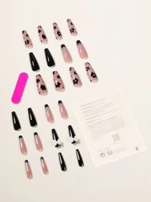 24 chiếc Nails Ballerina dài hàng ngày Màu đen rắn kiểu Pháp 3D Bowknot Trang trí hoa Ngọc trai giả Ấn vào móng tay Móng tay acrylic Móng tay giả Móng tay Bộ dụng cụ làm móng tay Có thể tháo rời Full Cover Lâu dài Bao gồm 1 tấm dính & 1 tập tin nhỏ - Nhiều màu - Xem 2