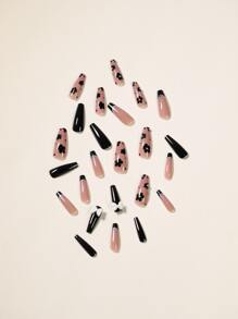 24 chiếc Nails Ballerina dài hàng ngày Màu đen rắn kiểu Pháp 3D Bowknot Trang trí hoa Ngọc trai giả Ấn vào móng tay Móng tay acrylic Móng tay giả Móng tay Bộ dụng cụ làm móng tay Có thể tháo rời Full Cover Lâu dài Bao gồm 1 tấm dính & 1 tập tin nhỏ - Nhiều màu - Xem 4