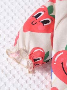 Baby Cartoon Graphic Bow Front Puff Sleeve Jumpsuit - Khaki - View 3