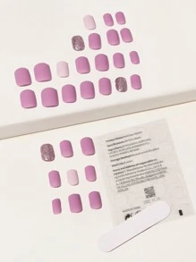 24pcs Short Oval Fake Nail & 1pc Nail File & 1sheet Tape - Pink - View 6