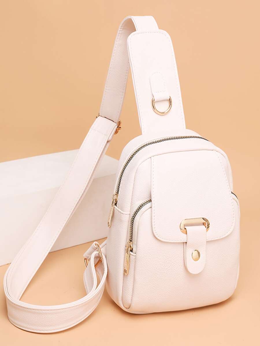 Túi đeo chéo màu trơn Có thể điều chỉnh được Đúng mốt - Màu be - Xem 1