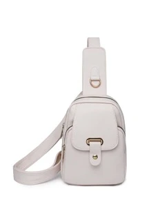 Túi đeo chéo màu trơn Có thể điều chỉnh được Đúng mốt - Màu be - Xem 5