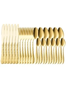 24 piezas Set cubiertos de acero inoxidable - Dorado - Ver 1
