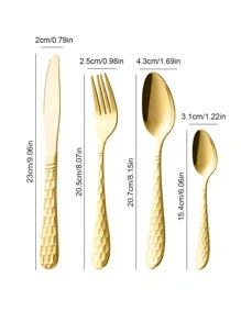 24 piezas Set cubiertos de acero inoxidable - Dorado - Ver 2