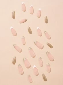 24 chiếc Móng tay giả lấp lánh hạnh nhân dài & 1 dũa móng tay & 1 tờ băng dính - Nhiều màu - Xem 3