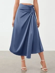 BizChic 前扭結緞面半身裙工作服