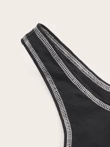 SHEIN EZwear 字母圖案頂針背心上衣 - 黑色 - 查看 3