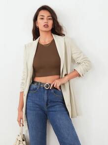 BizChic Solid Rib-knit Crop Tank Top - Coffee Brown - View 6