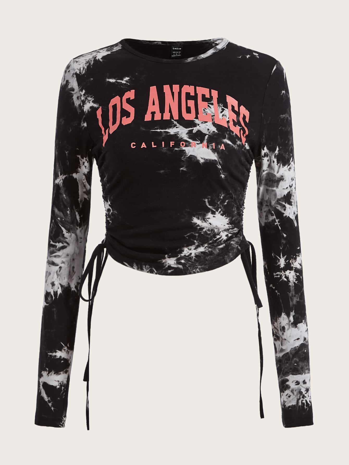 SHEIN EZwear 紮染字母圖案側抽繩短款T恤 - 彩色 - 查看 1