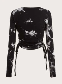 SHEIN EZwear 紮染字母圖案側抽繩短款T恤 - 彩色 - 查看 2