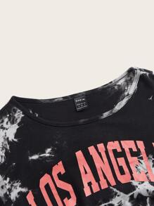 SHEIN EZwear 紮染字母圖案側抽繩短款T恤 - 彩色 - 查看 3