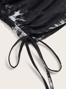 SHEIN EZwear 紮染字母圖案側抽繩短款T恤 - 彩色 - 查看 4