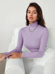 高領合身上衣工作服 - 紫丁香色 - 查看 7