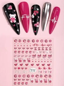 Beauty Sticker 1 tấm Nhãn dán móng tay họa tiết gấu & trái tim - Nhiều màu - Xem 1