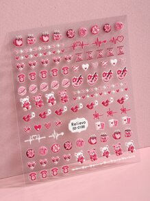 Beauty Sticker 1 tấm Nhãn dán móng tay họa tiết gấu & trái tim - Nhiều màu - Xem 6
