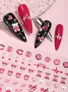 Beauty Sticker 1 tấm Nhãn dán móng tay họa tiết gấu & trái tim - Nhiều màu - Xem 4